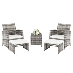HAOYYE 5 Piece Outdoor Patio Furniture Set with 2 Chairs 2 Ottomans and 1 Coffee Table, Wicker Conversation Set with Cushions, Modern Deck or Garden Lounge Sofa Set for Balcony Backyard or Porch Relaxation