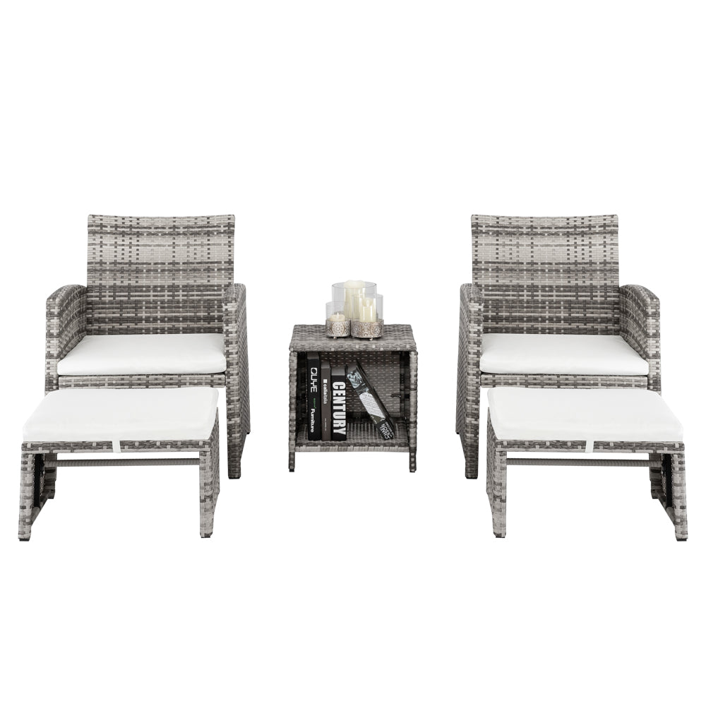 HAOYYE 5 Piece Outdoor Patio Furniture Set with 2 Chairs 2 Ottomans and 1 Coffee Table, Wicker Conversation Set with Cushions, Modern Deck or Garden Lounge Sofa Set for Balcony Backyard or Porch Relaxation