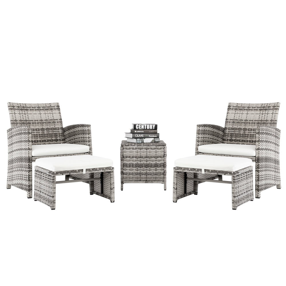 HAOYYE 5 Piece Outdoor Patio Furniture Set with 2 Chairs 2 Ottomans and 1 Coffee Table, Wicker Conversation Set with Cushions, Modern Deck or Garden Lounge Sofa Set for Balcony Backyard or Porch Relaxation