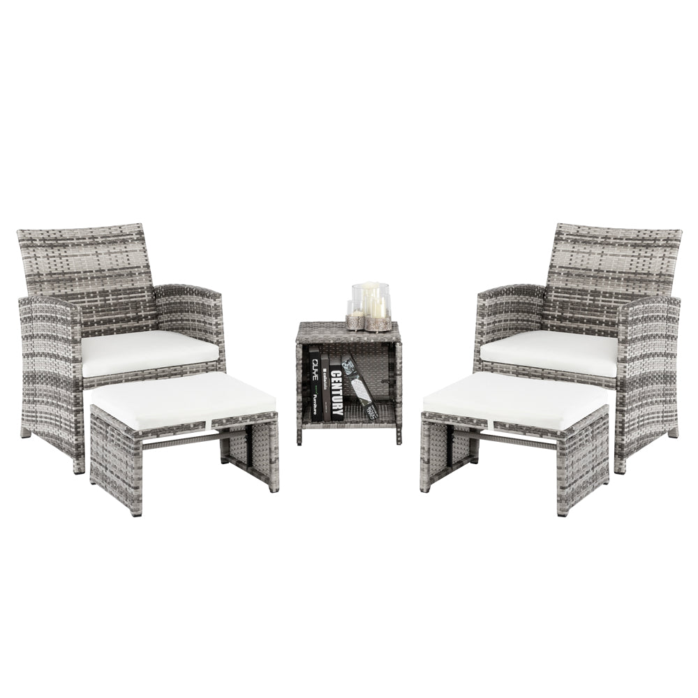 HAOYYE 5 Piece Outdoor Patio Furniture Set with 2 Chairs 2 Ottomans and 1 Coffee Table, Wicker Conversation Set with Cushions, Modern Deck or Garden Lounge Sofa Set for Balcony Backyard or Porch Relaxation