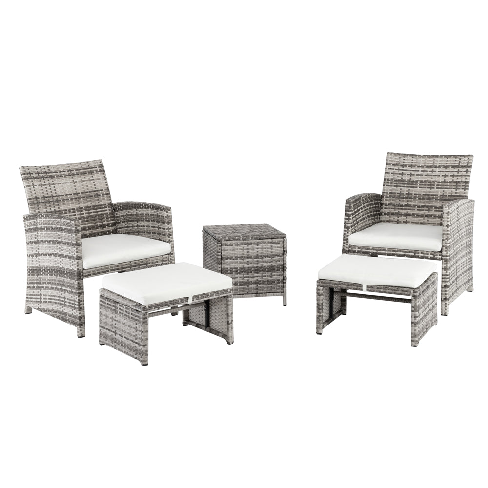HAOYYE 5 Piece Outdoor Patio Furniture Set with 2 Chairs 2 Ottomans and 1 Coffee Table, Wicker Conversation Set with Cushions, Modern Deck or Garden Lounge Sofa Set for Balcony Backyard or Porch Relaxation