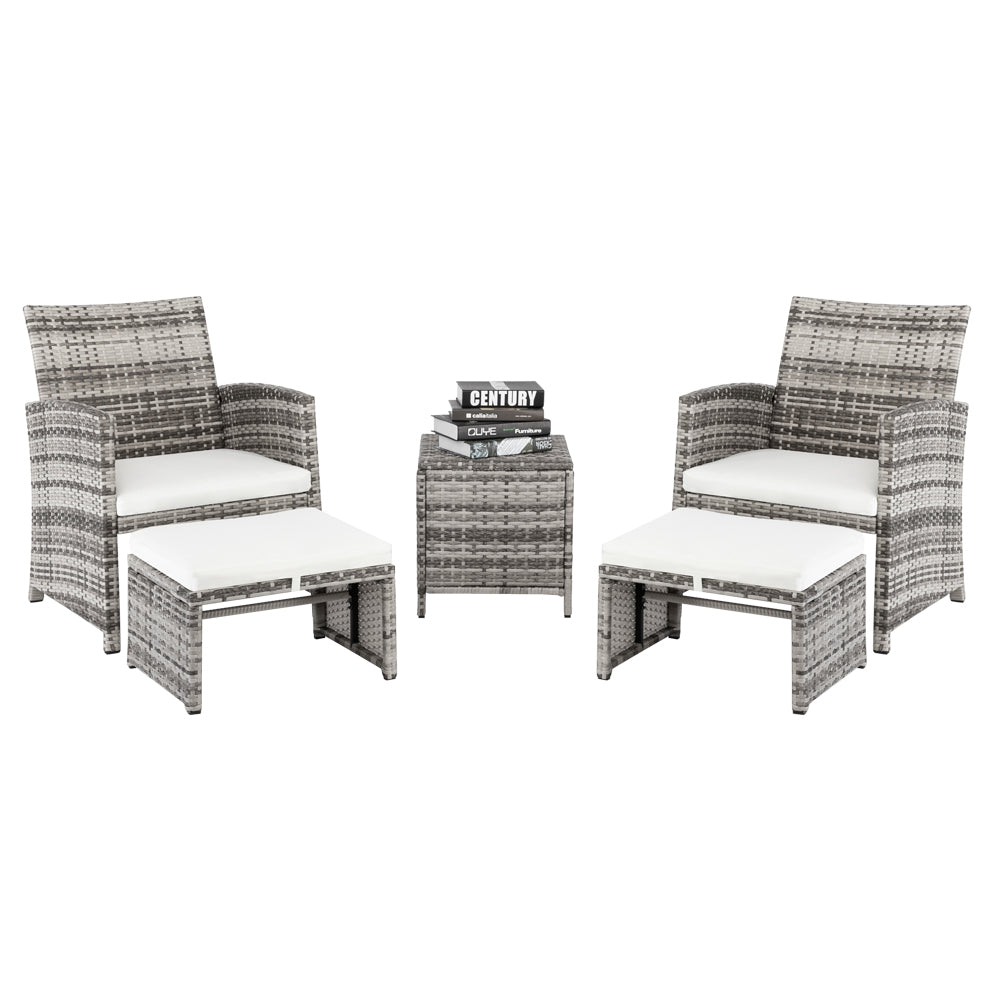 HAOYYE 5 Piece Outdoor Patio Furniture Set with 2 Chairs 2 Ottomans and 1 Coffee Table, Wicker Conversation Set with Cushions, Modern Deck or Garden Lounge Sofa Set for Balcony Backyard or Porch Relaxation