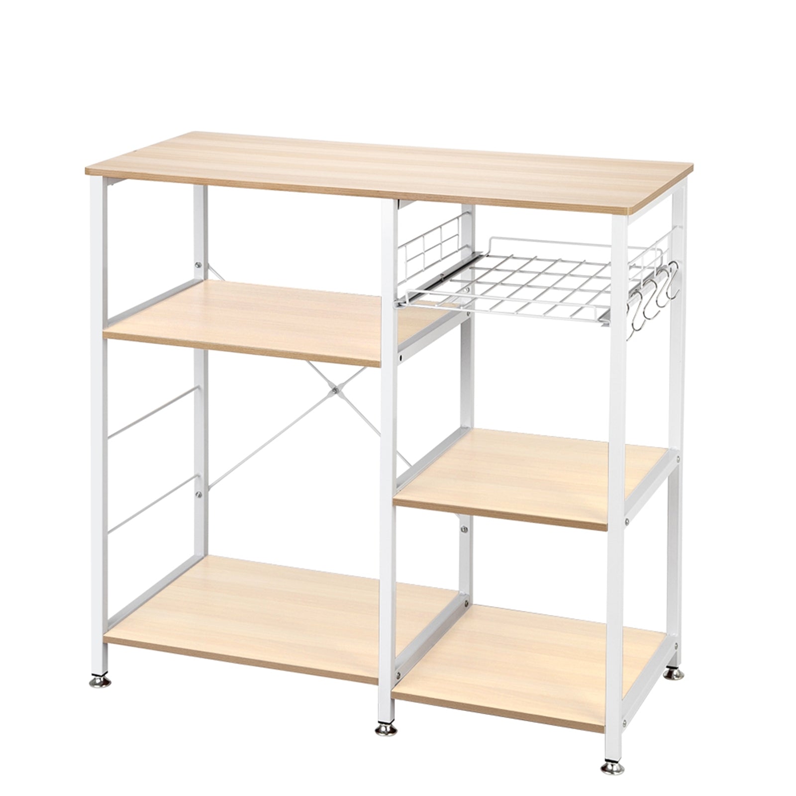 HAOYYE 3-Tier Kitchen Baker’s Rack Microwave Oven Stand Storage Cart Workstation Shelf White Oak Durable Sturdy Multifunctional Organizer Modern Home Storage Solution Space-Saving Design for Kitchen and Dining Room