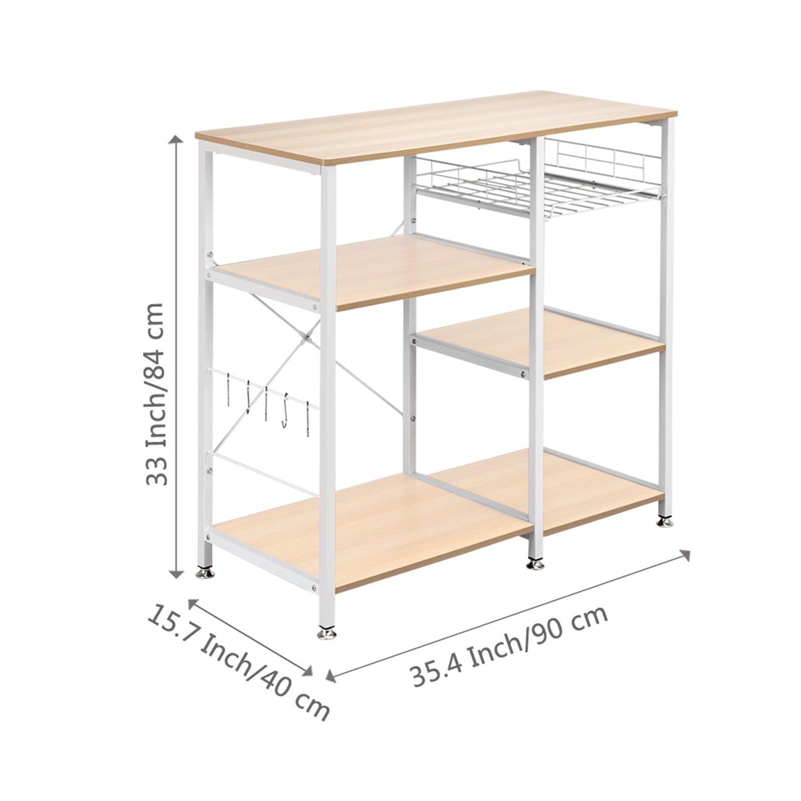 HAOYYE 3-Tier Kitchen Baker’s Rack Microwave Oven Stand Storage Cart Workstation Shelf White Oak Durable Sturdy Multifunctional Organizer Modern Home Storage Solution Space-Saving Design for Kitchen and Dining Room