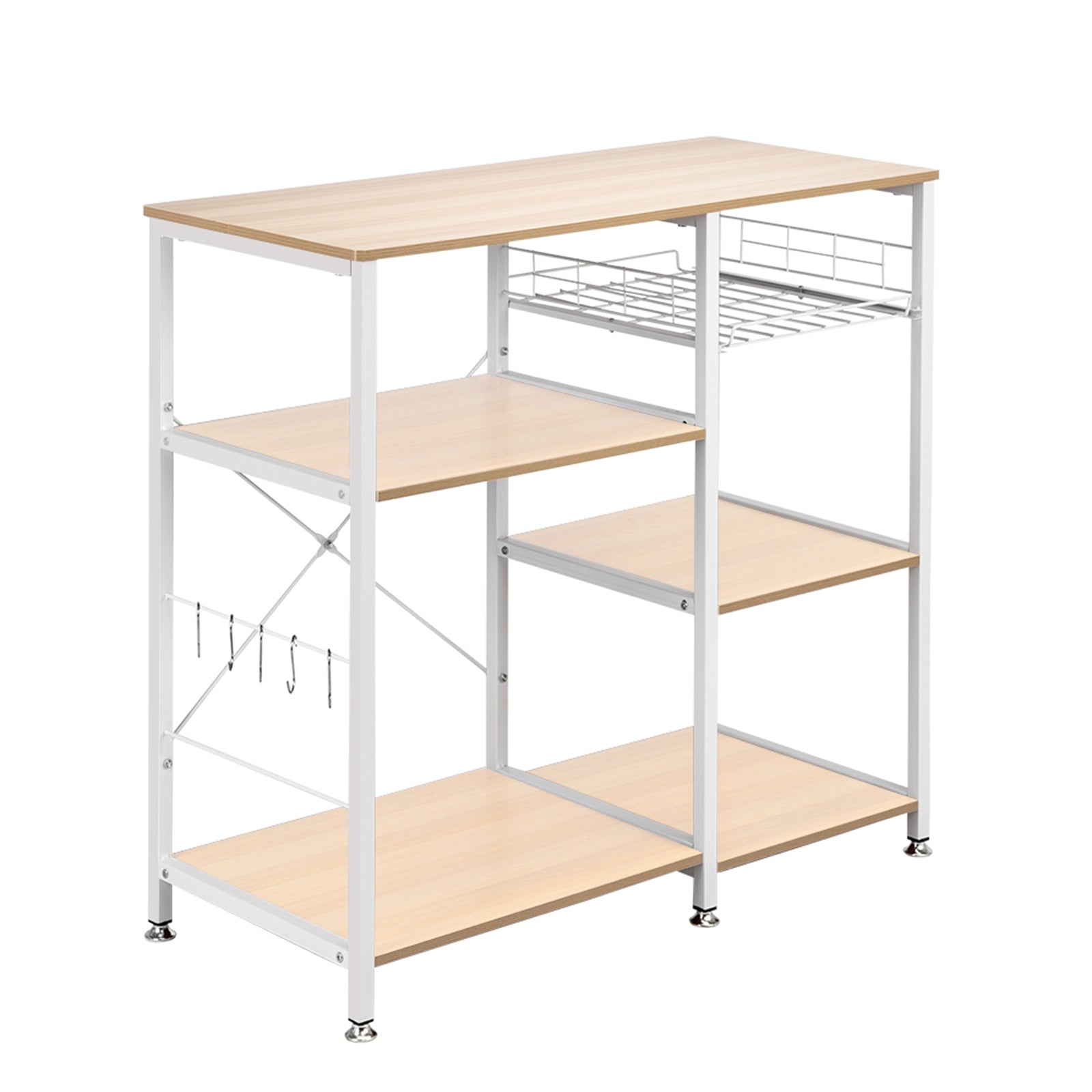 HAOYYE 3-Tier Kitchen Baker’s Rack Microwave Oven Stand Storage Cart Workstation Shelf White Oak Durable Sturdy Multifunctional Organizer Modern Home Storage Solution Space-Saving Design for Kitchen and Dining Room