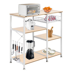 HAOYYE 3-Tier Kitchen Baker’s Rack Microwave Oven Stand Storage Cart Workstation Shelf White Oak Durable Sturdy Multifunctional Organizer Modern Home Storage Solution Space-Saving Design for Kitchen and Dining Room
