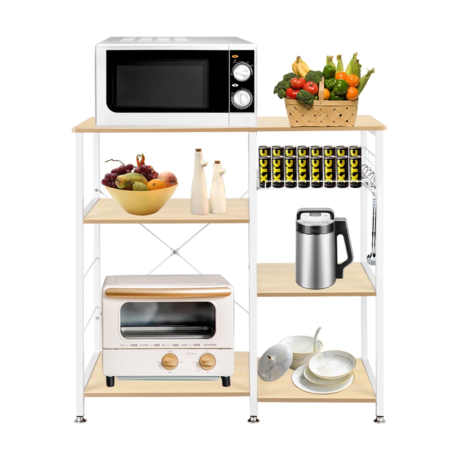 HAOYYE 3-Tier Kitchen Baker’s Rack Microwave Oven Stand Storage Cart Workstation Shelf White Oak Durable Sturdy Multifunctional Organizer Modern Home Storage Solution Space-Saving Design for Kitchen and Dining Room