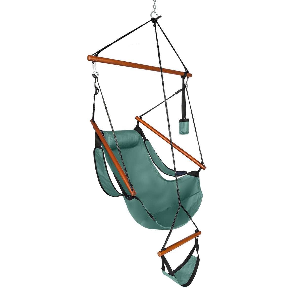 HAOYYE Oxford Cloth Hanging Chair with Wooden Spreader Bars and Cup Holder, Portable Hammock Chair for Seaside Courtyard Backyard Balcony, 100kg Weight Capacity, Modern Green Design