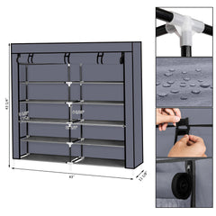 HAOYYE 7 Tiers Portable Shoe Rack with Closet Fabric Cover, Shoe Storage Organizer Cabinet in Gray, Space-Saving Design for Entryway Bedroom or Closet Organization