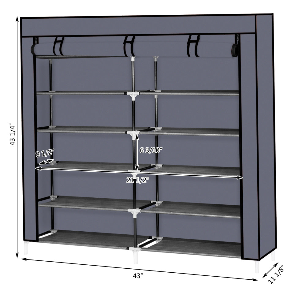 HAOYYE 7 Tiers Portable Shoe Rack with Closet Fabric Cover, Shoe Storage Organizer Cabinet in Gray, Space-Saving Design for Entryway Bedroom or Closet Organization