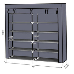 HAOYYE 7 Tiers Portable Shoe Rack with Closet Fabric Cover, Shoe Storage Organizer Cabinet in Gray, Space-Saving Design for Entryway Bedroom or Closet Organization