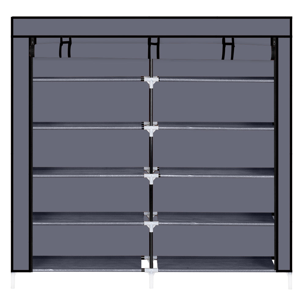 HAOYYE 7 Tiers Portable Shoe Rack with Closet Fabric Cover, Shoe Storage Organizer Cabinet in Gray, Space-Saving Design for Entryway Bedroom or Closet Organization