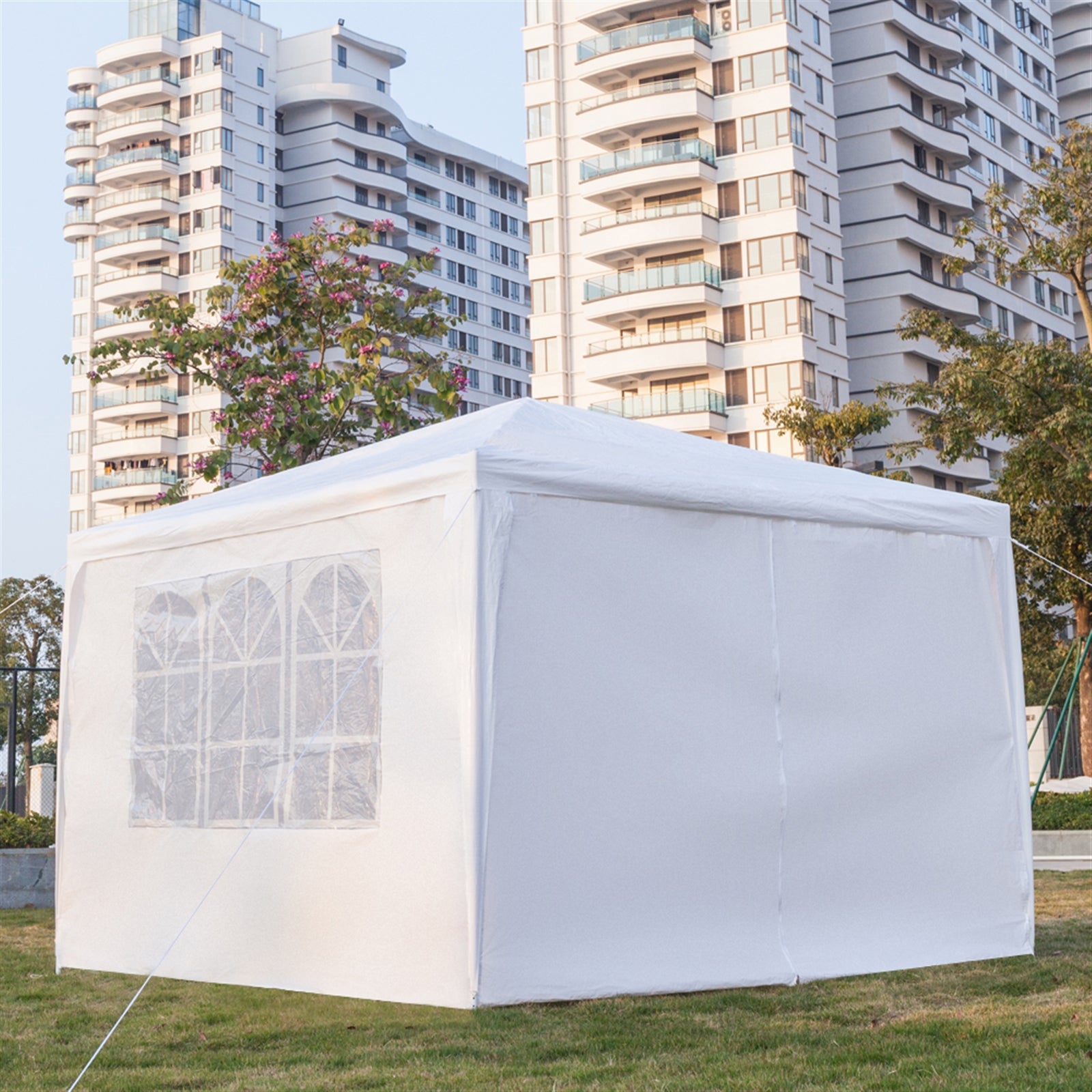 HAOYYE Outdoor Waterproof Tent 3x3m Pop Up Canopy with 4 Sidewalls Portable Folding Tent with Spiral Tubes for Backyard Wedding Party Events Sun Shade Shelter