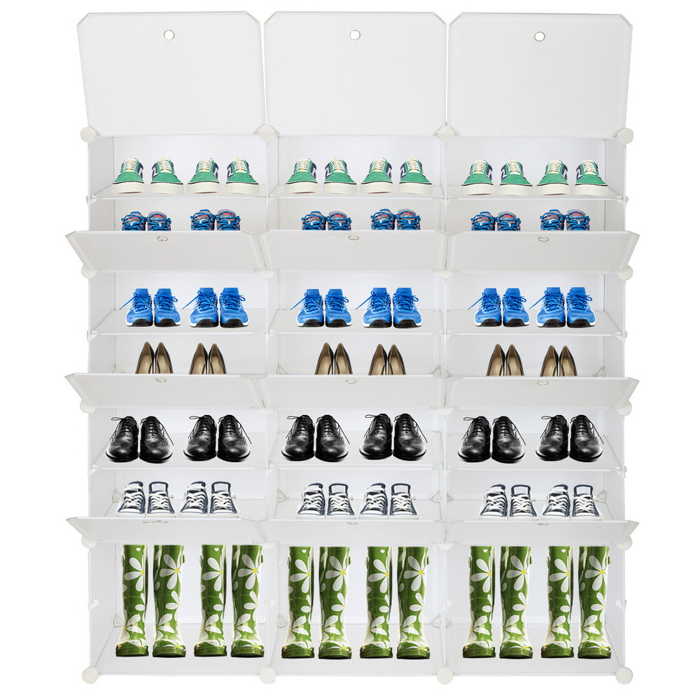 DE Direct HAOYYE 7-Tier Shoe Rack Organizer with 21 Grid Storage Shelves Portable Expandable Shoe Tower Cabinet Stand for Entryway Closet Bedroom Living Room Holds Up to 42 Pairs of Heels Boots Slippers White