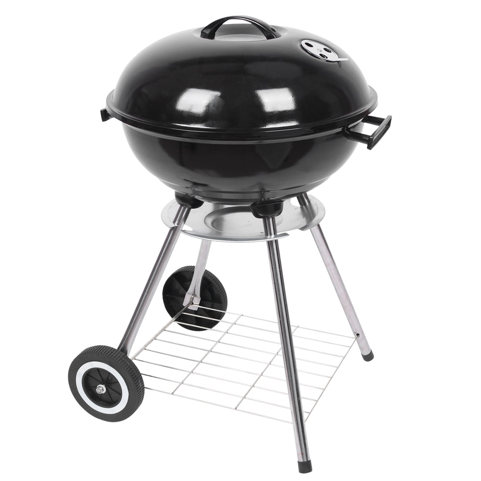 HAOYYE 18-Inch Portable Charcoal Grill with Enamel-Coated Lid and Bowl, BBQ Kettle Grill with Ash Catcher and Air Vents, Outdoor Patio Camping Stove with Wheels