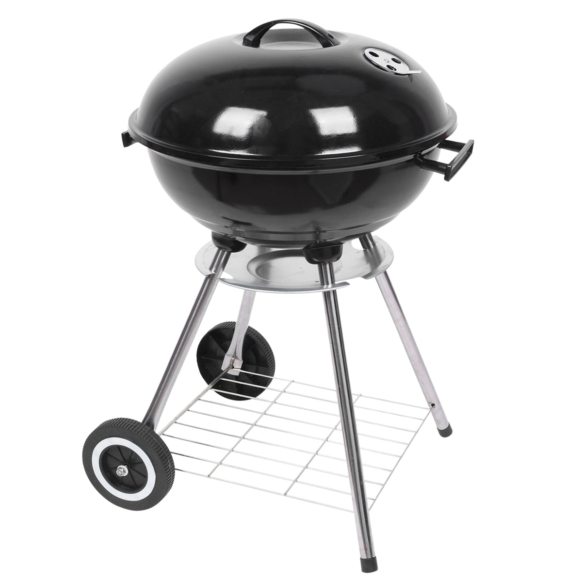 HAOYYE 18-Inch Portable Charcoal Grill with Enamel-Coated Lid and Bowl, BBQ Kettle Grill with Ash Catcher and Air Vents, Outdoor Patio Camping Stove with Wheels