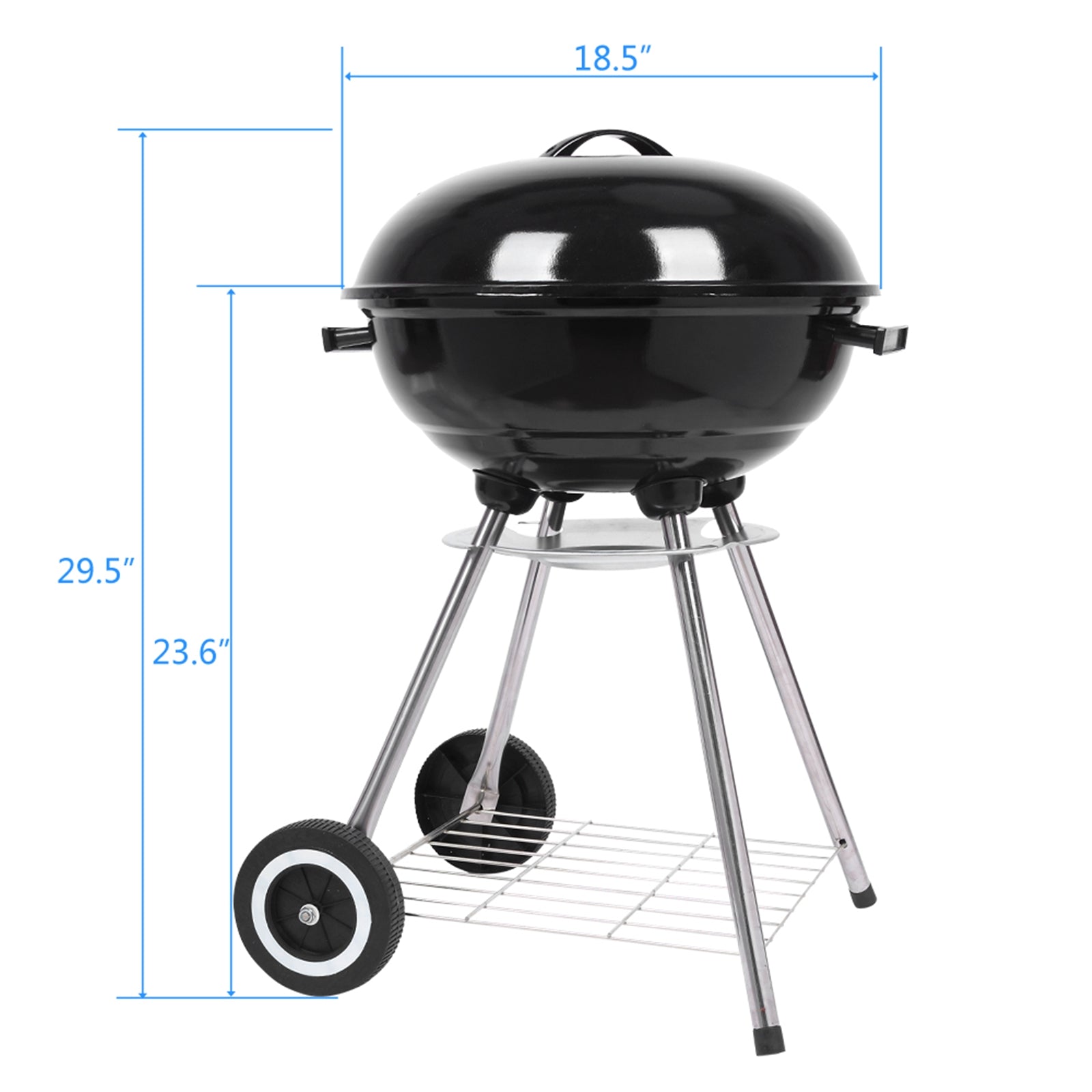 HAOYYE 18-Inch Portable Charcoal Grill with Enamel-Coated Lid and Bowl, BBQ Kettle Grill with Ash Catcher and Air Vents, Outdoor Patio Camping Stove with Wheels
