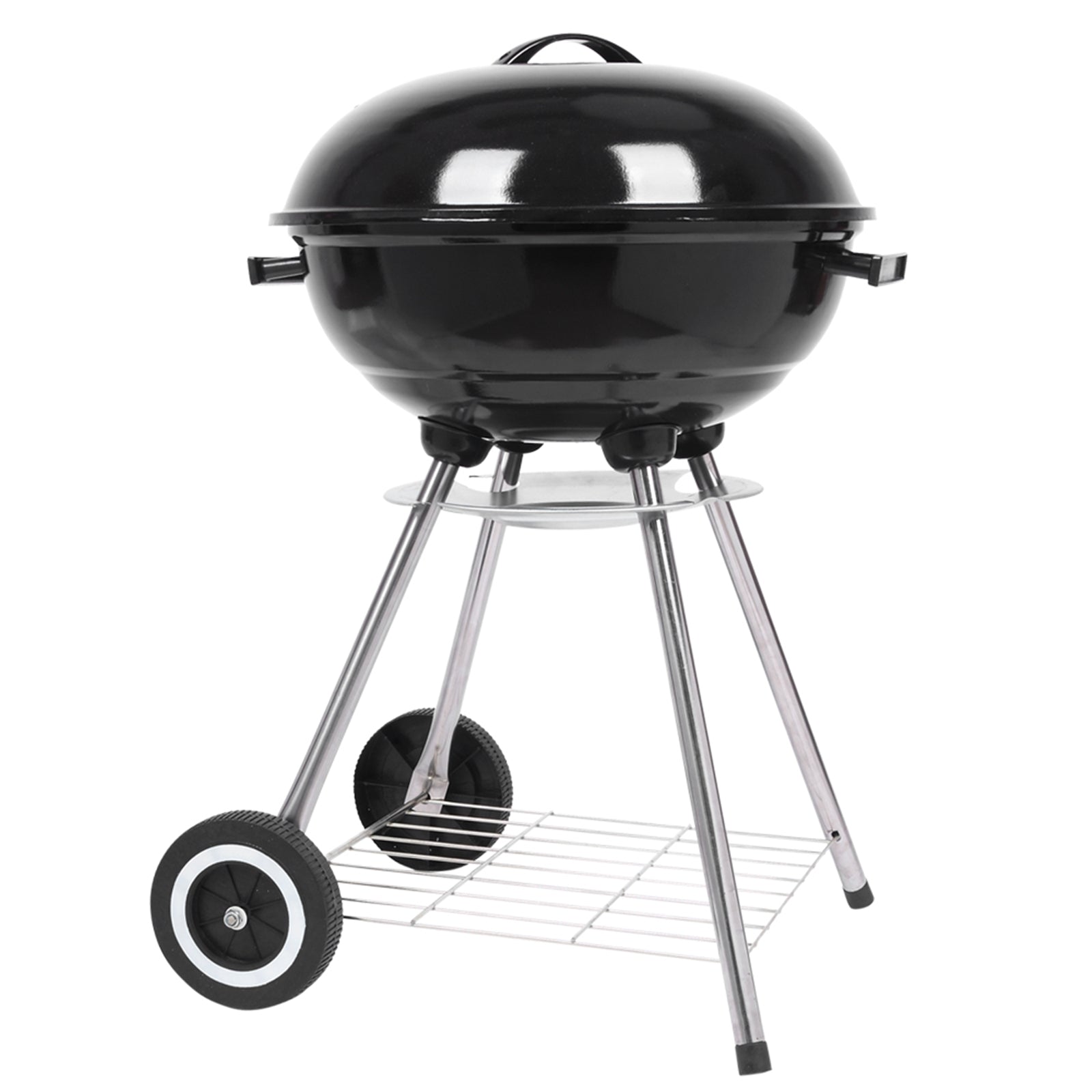 HAOYYE 18-Inch Portable Charcoal Grill with Enamel-Coated Lid and Bowl, BBQ Kettle Grill with Ash Catcher and Air Vents, Outdoor Patio Camping Stove with Wheels