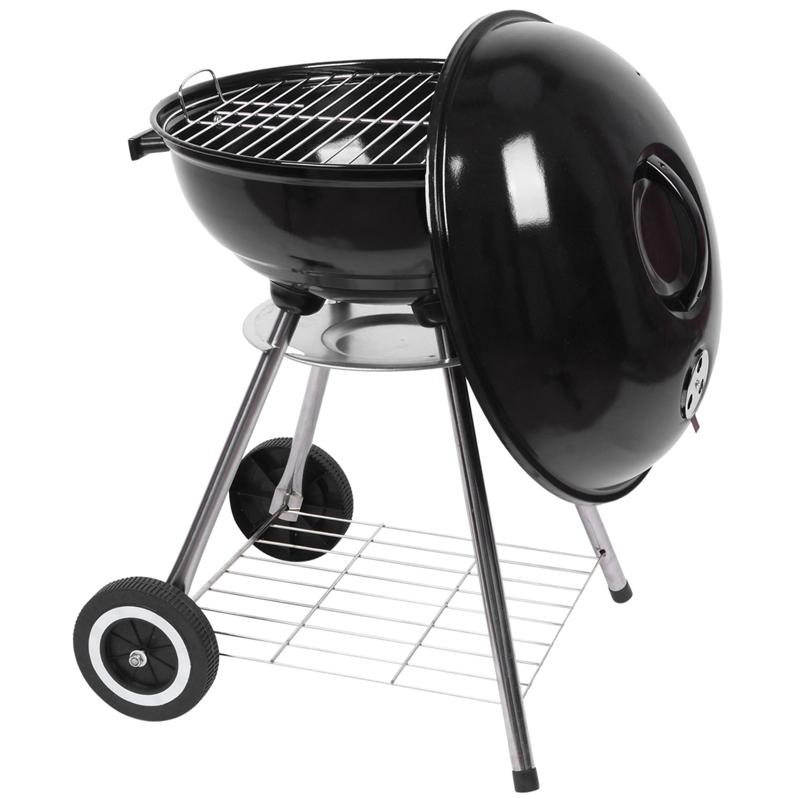 HAOYYE 18-Inch Portable Charcoal Grill with Enamel-Coated Lid and Bowl, BBQ Kettle Grill with Ash Catcher and Air Vents, Outdoor Patio Camping Stove with Wheels