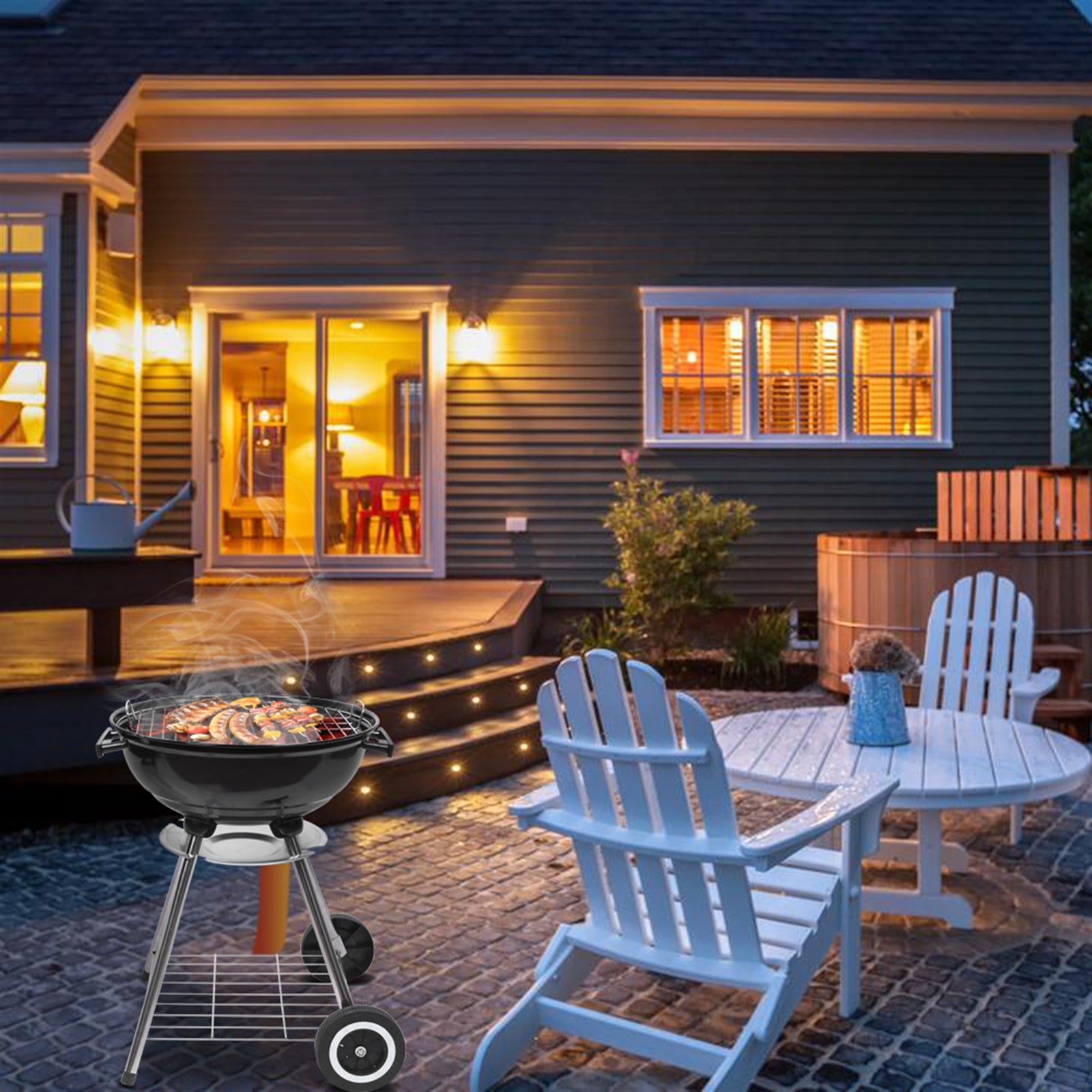 HAOYYE 18-Inch Portable Charcoal Grill with Enamel-Coated Lid and Bowl, BBQ Kettle Grill with Ash Catcher and Air Vents, Outdoor Patio Camping Stove with Wheels