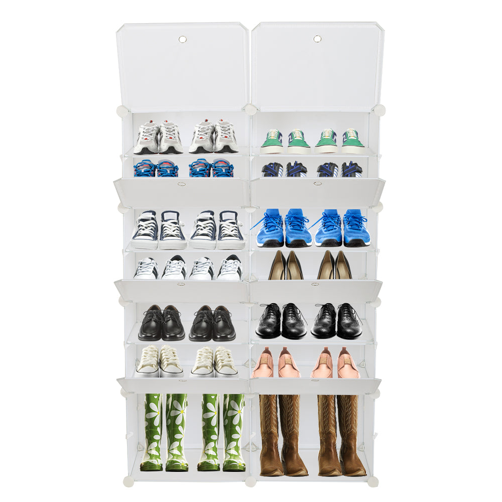 HAOYYE 7-Tier Portable Shoe Rack With 14 Grids, White Durable Tower Shelf Storage Cabinet Stand, Expandable And Sturdy Design, Multifunctional Modern Home Organizer For Heels, Boots, And Slippers, Stylish And Space-Saving Shoe Storage Solution