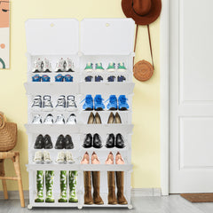 HAOYYE 7-Tier Portable Shoe Rack With 14 Grids, White Durable Tower Shelf Storage Cabinet Stand, Expandable And Sturdy Design, Multifunctional Modern Home Organizer For Heels, Boots, And Slippers, Stylish And Space-Saving Shoe Storage Solution