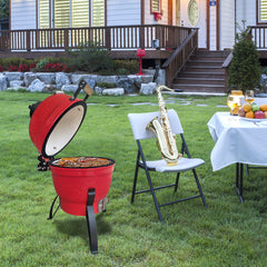 HAOYYE 13 Inch Round Ceramic Charcoal Grill Kamado Style Portable BBQ Smoker with Lid and Vents Outdoor Tabletop Barbecue Grill for Patio Backyard Camping Tailgating Cooking Orange