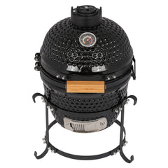 HAOYYE 13-Inch Round Ceramic Charcoal Grill Black, Durable Outdoor BBQ Cooker with Adjustable Vents, Heat-Resistant Design for Perfect Smoking and Grilling Experience