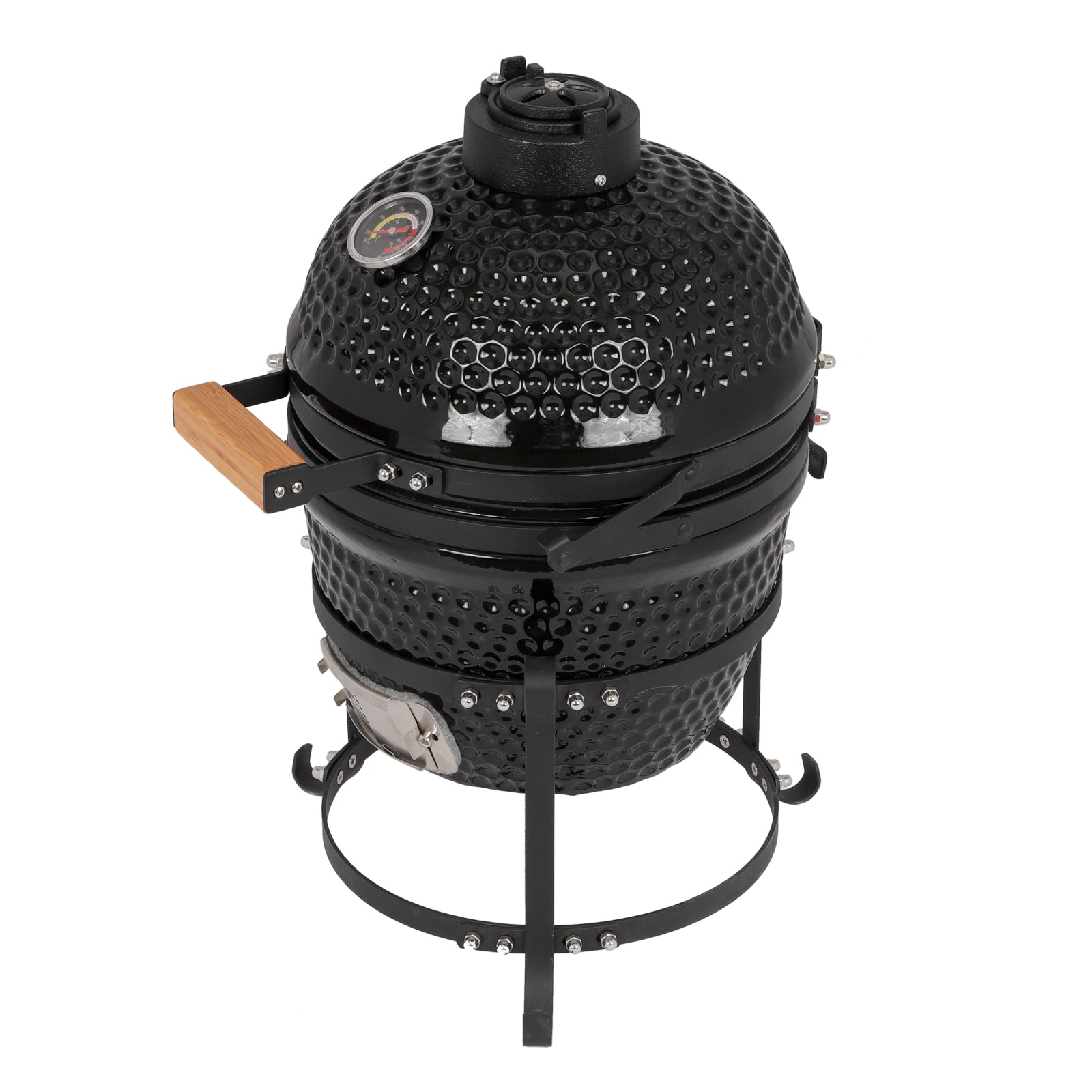 HAOYYE 13-Inch Round Ceramic Charcoal Grill Black, Durable Outdoor BBQ Cooker with Adjustable Vents, Heat-Resistant Design for Perfect Smoking and Grilling Experience