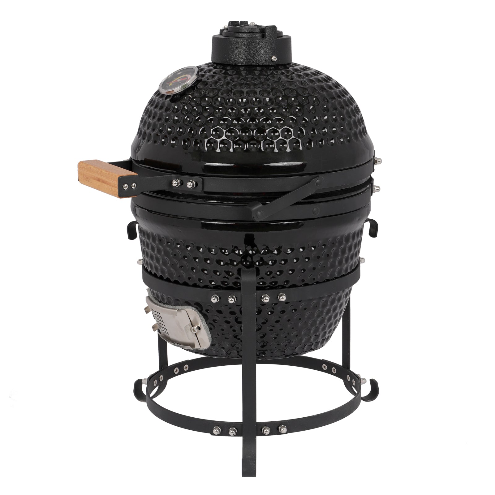 HAOYYE 13-Inch Round Ceramic Charcoal Grill Black, Durable Outdoor BBQ Cooker with Adjustable Vents, Heat-Resistant Design for Perfect Smoking and Grilling Experience