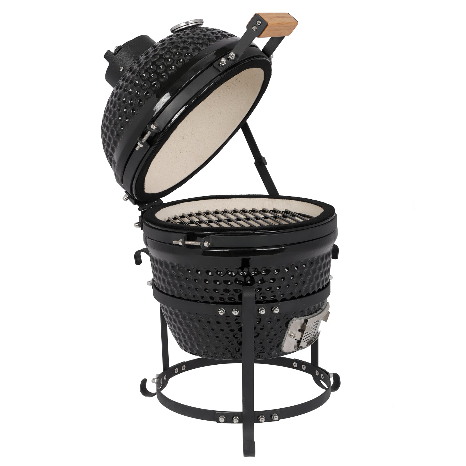 HAOYYE 13-Inch Round Ceramic Charcoal Grill Black, Durable Outdoor BBQ Cooker with Adjustable Vents, Heat-Resistant Design for Perfect Smoking and Grilling Experience