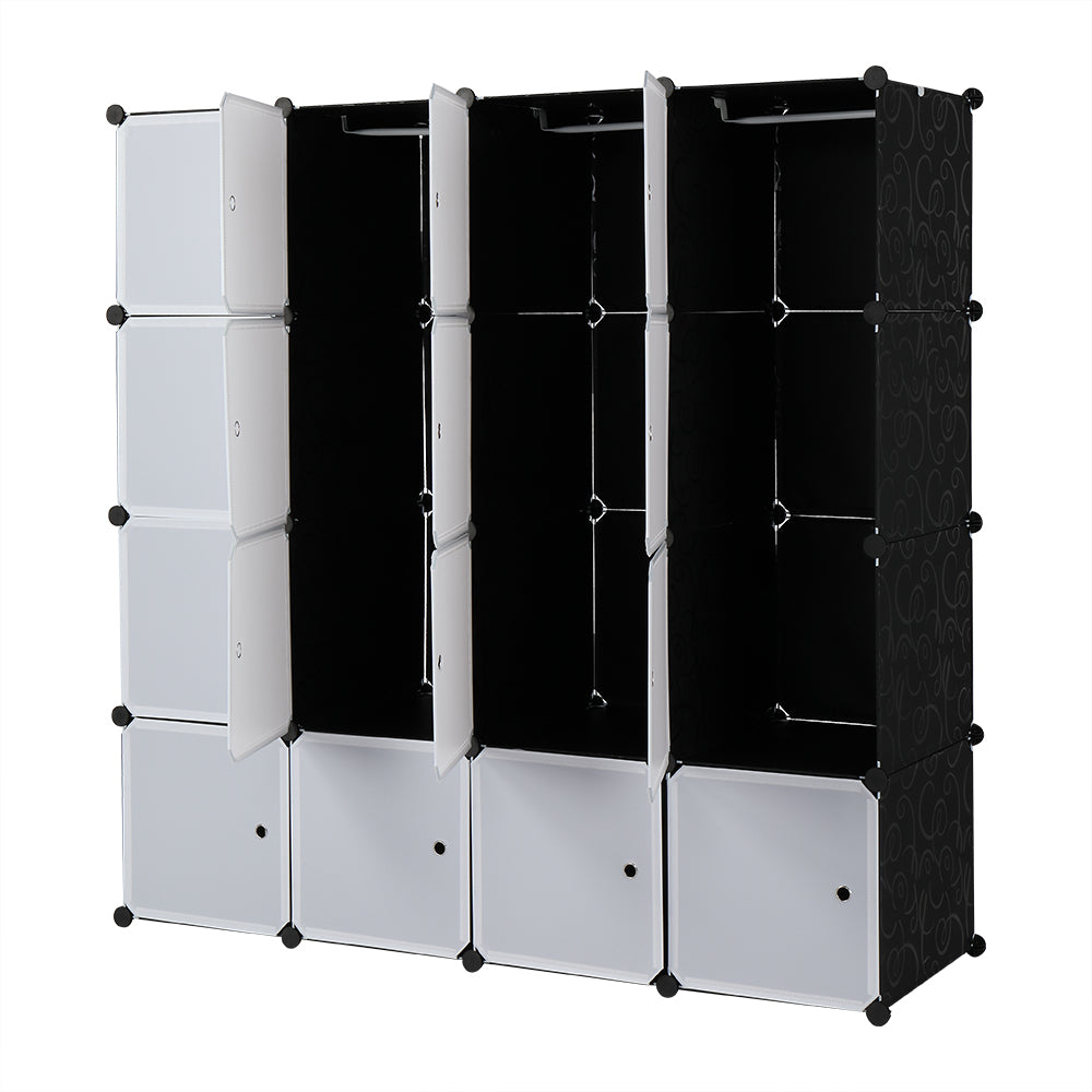 HAOYYE 16-Cube Modular Closet Cabinet, Stackable Plastic Storage Shelves With Hanging Rods, Durable Design, Space-Saving Organizer For Clothes, Shoes, And Accessories