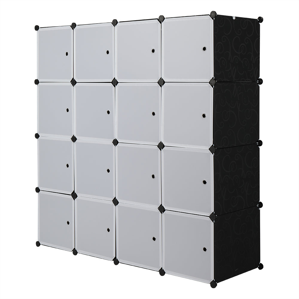 HAOYYE 16-Cube Modular Closet Cabinet, Stackable Plastic Storage Shelves With Hanging Rods, Durable Design, Space-Saving Organizer For Clothes, Shoes, And Accessories