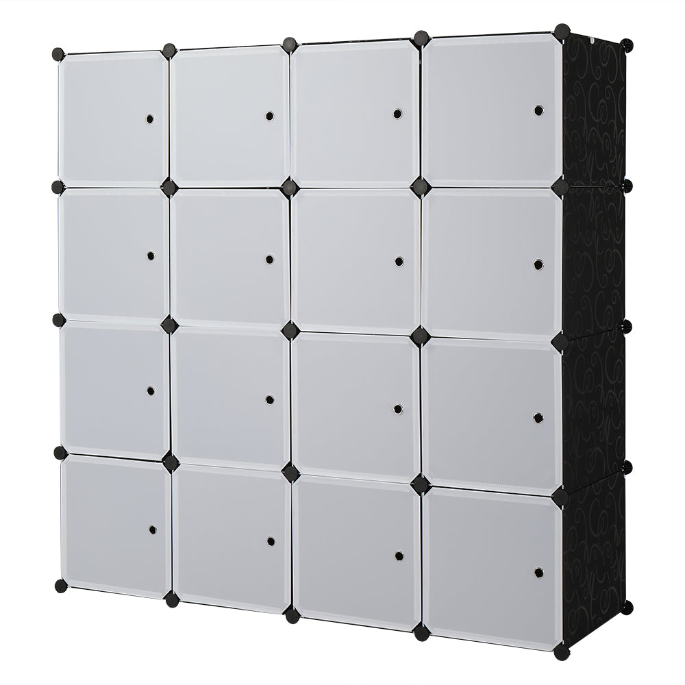 HAOYYE 16-Cube Modular Closet Cabinet, Stackable Plastic Storage Shelves With Hanging Rods, Durable Design, Space-Saving Organizer For Clothes, Shoes, And Accessories