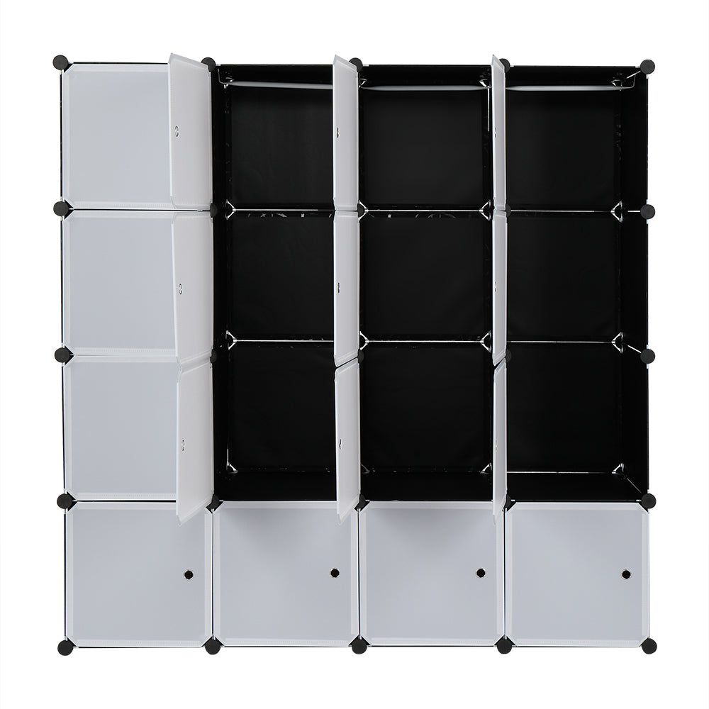 HAOYYE 16-Cube Modular Closet Cabinet, Stackable Plastic Storage Shelves With Hanging Rods, Durable Design, Space-Saving Organizer For Clothes, Shoes, And Accessories