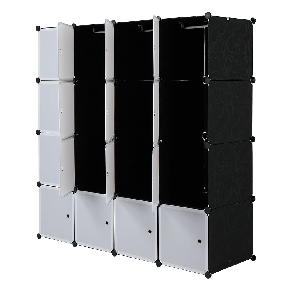 HAOYYE 16-Cube Modular Closet Cabinet, Stackable Plastic Storage Shelves With Hanging Rods, Durable Design, Space-Saving Organizer For Clothes, Shoes, And Accessories