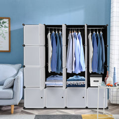 HAOYYE 16-Cube Modular Closet Cabinet, Stackable Plastic Storage Shelves With Hanging Rods, Durable Design, Space-Saving Organizer For Clothes, Shoes, And Accessories