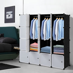 HAOYYE 16-Cube Modular Closet Cabinet, Stackable Plastic Storage Shelves With Hanging Rods, Durable Design, Space-Saving Organizer For Clothes, Shoes, And Accessories