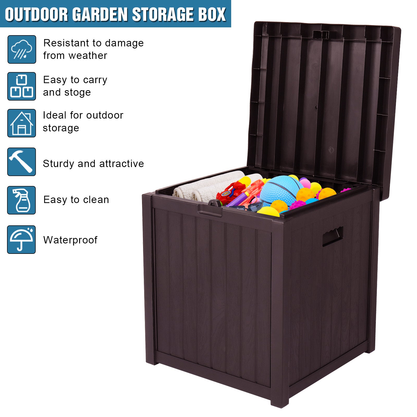 HAOYYE Outdoor Garden Storage Deck Box with Waterproof Plastic Construction, Large 51-Gallon Capacity Chest for Tools Cushions Toys and Patio Essentials, Durable Weather Resistant Storage Container with Seating Function