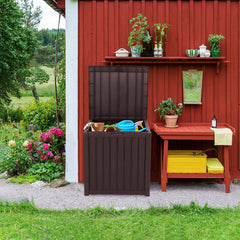 HAOYYE Outdoor Garden Storage Deck Box with Waterproof Plastic Construction, Large 51-Gallon Capacity Chest for Tools Cushions Toys and Patio Essentials, Durable Weather Resistant Storage Container with Seating Function