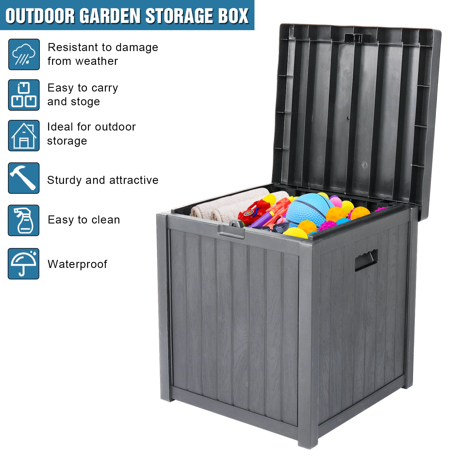 HAOYYE Outdoor Garden Storage Deck Box with Lockable Lid and Waterproof Plastic Construction, 51 Gallon Large Capacity Chest for Tools Cushions Toys and Patio Supplies, Durable Weather Resistant Seating Container