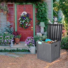 HAOYYE Outdoor Garden Storage Deck Box with Lockable Lid and Waterproof Plastic Construction, 51 Gallon Large Capacity Chest for Tools Cushions Toys and Patio Supplies, Durable Weather Resistant Seating Container