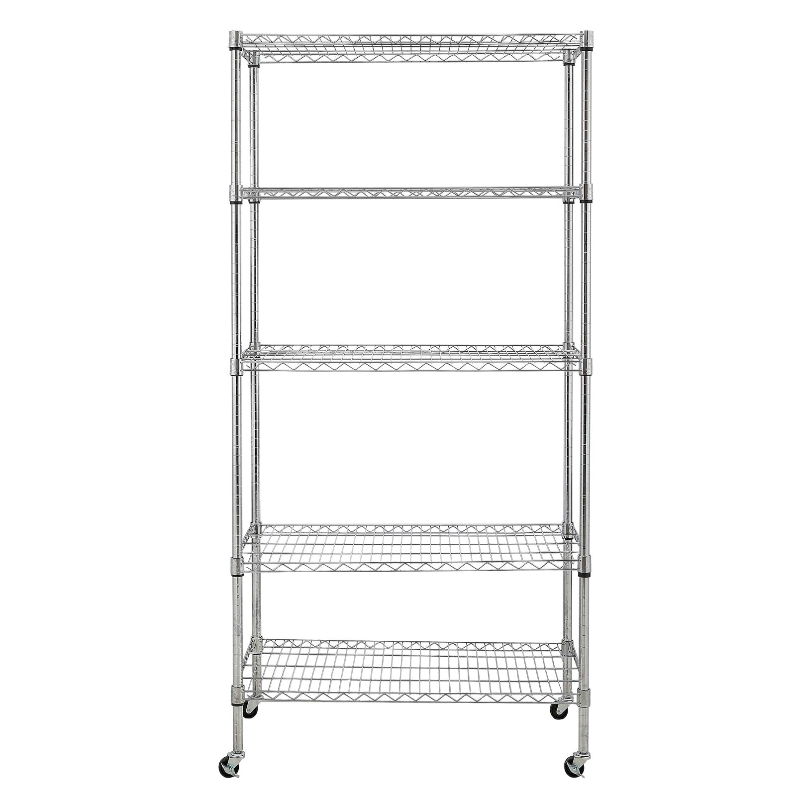HAOYYE 5-Tier NSF-Certified Steel Wire Shelving Unit with Wheels Chrome Adjustable Heavy Duty Storage Rack Organizer for Kitchen Pantry Garage Office Laundry Room Easy Mobility and Assembly