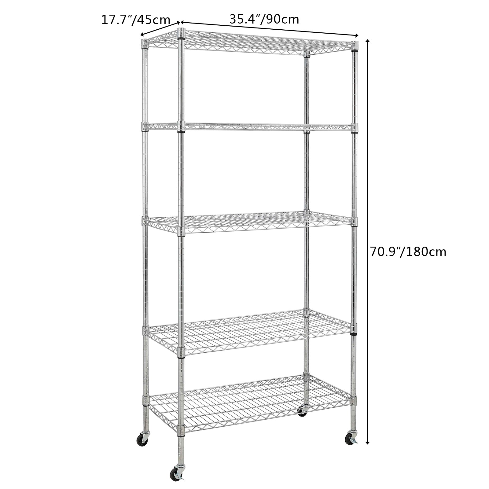HAOYYE 5-Tier NSF-Certified Steel Wire Shelving Unit with Wheels Chrome Adjustable Heavy Duty Storage Rack Organizer for Kitchen Pantry Garage Office Laundry Room Easy Mobility and Assembly