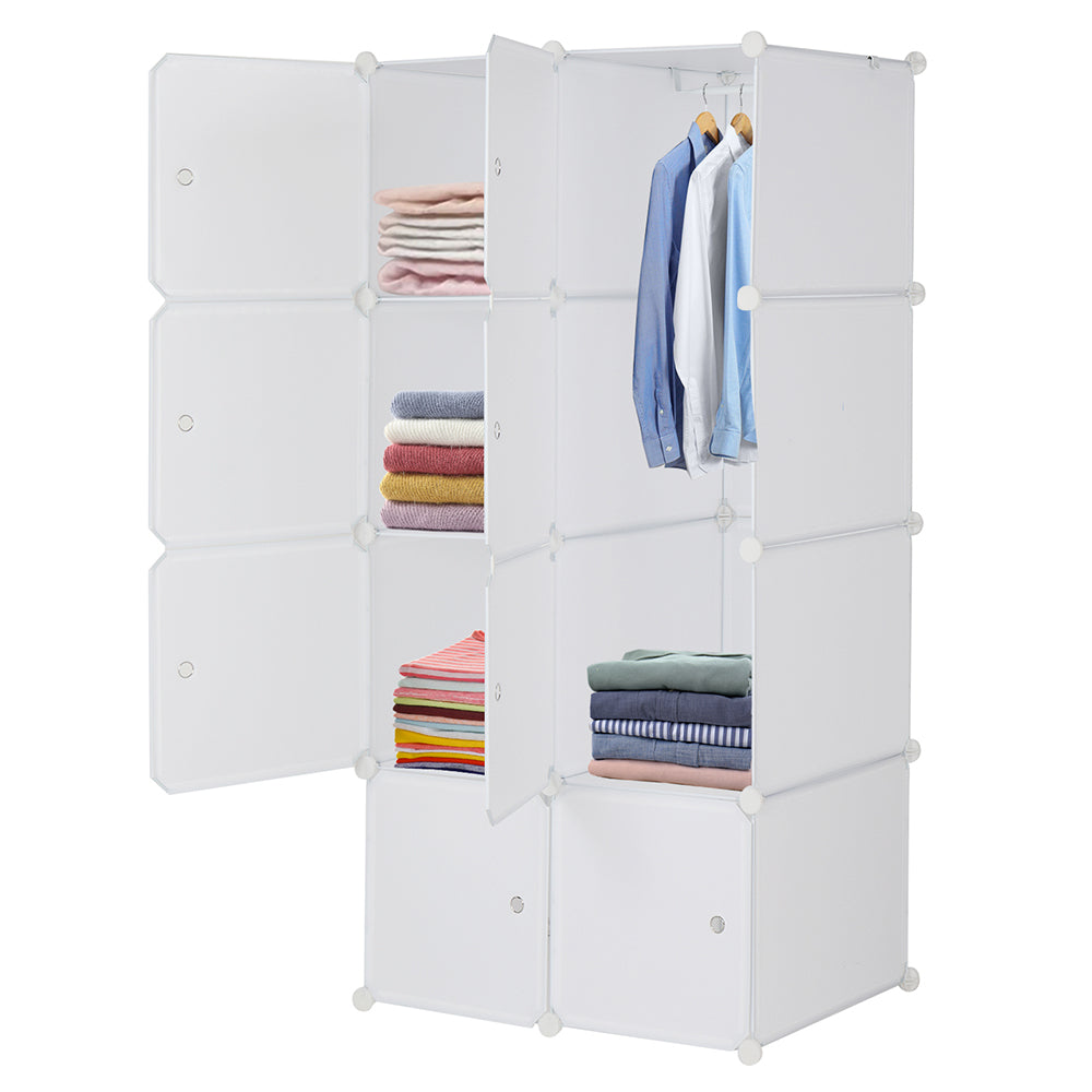 HAOYYE 8 Cube Organizer, Stackable Plastic Cube Storage Shelves, Multifunctional Modular Closet Cabinet with Hanging Rod, White, Durable Space-Saving Storage Solution, Modern Design, Versatile for Home Organization