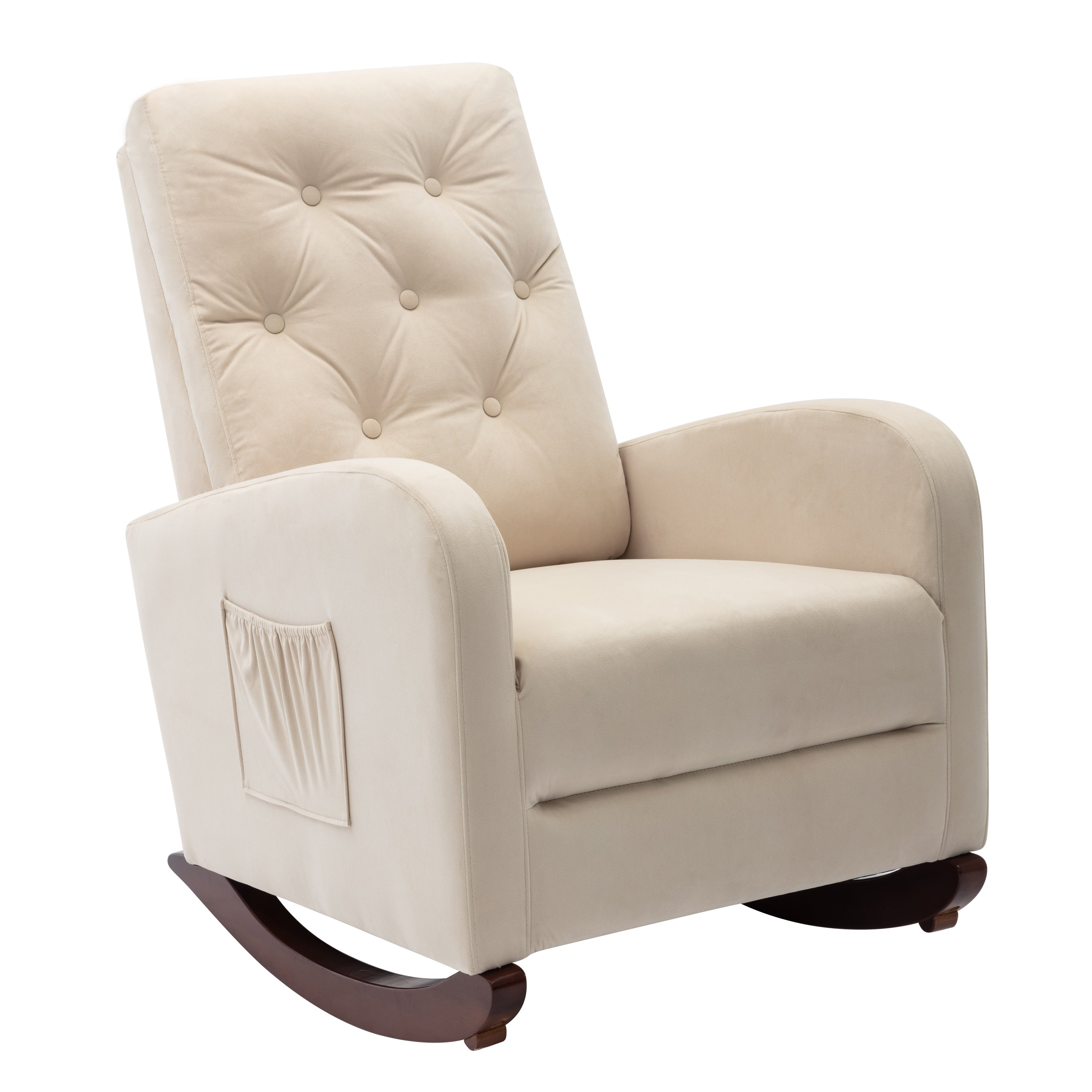HAOYYE Comfortable Fabric Padded High Back Rocking Chair, Modern Nursery Rocker With Sturdy Armchair Design, Space-Saving and Durable, Easy Assembly, Ideal for Living Rooms or Bedrooms
