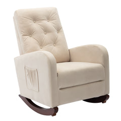 HAOYYE Comfortable Fabric Padded High Back Rocking Chair, Modern Nursery Rocker With Sturdy Armchair Design, Space-Saving and Durable, Easy Assembly, Ideal for Living Rooms or Bedrooms