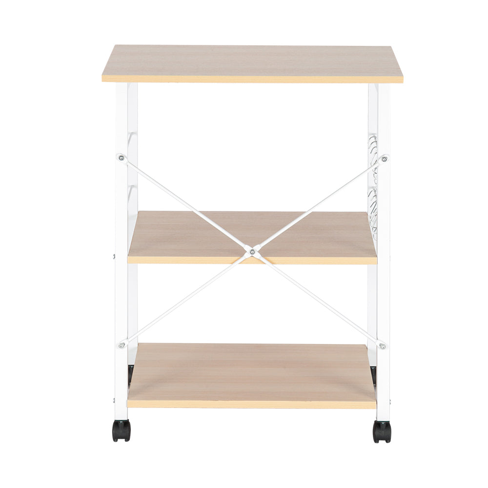 HAOYYE Baker’s Rack 3-Tier Kitchen Utility Microwave Oven Stand Storage Cart Workstation Shelf Light Beige Top White Metal Frame Durable Sturdy Multifunctional Modern Home Organizer Space-Saving Storage Solution for Kitchen