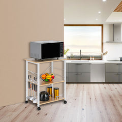 HAOYYE Baker’s Rack 3-Tier Kitchen Utility Microwave Oven Stand Storage Cart Workstation Shelf Light Beige Top White Metal Frame Durable Sturdy Multifunctional Modern Home Organizer Space-Saving Storage Solution for Kitchen