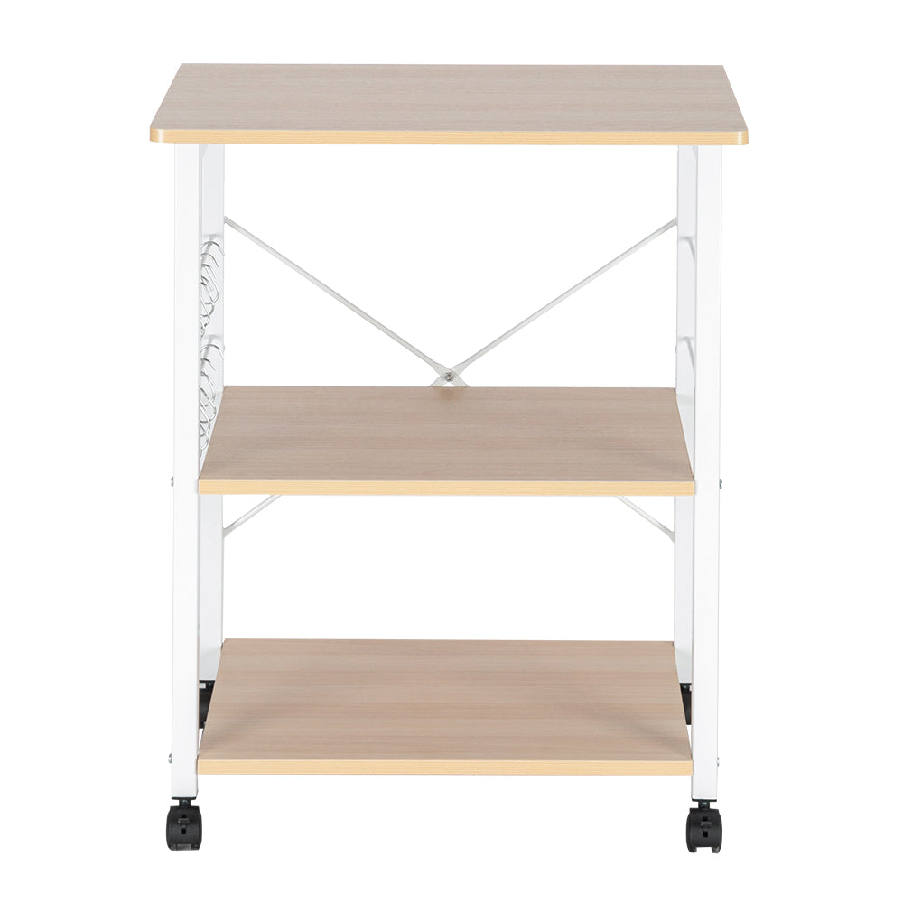 HAOYYE Baker’s Rack 3-Tier Kitchen Utility Microwave Oven Stand Storage Cart Workstation Shelf Light Beige Top White Metal Frame Durable Sturdy Multifunctional Modern Home Organizer Space-Saving Storage Solution for Kitchen